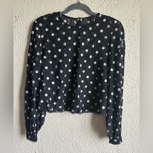 Zara Polka Dot Lace Semi Sheer Blouse Size XS - Picture 2 of 7